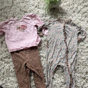 Pink and Brown Pajama Set with Cozy Textured Pants